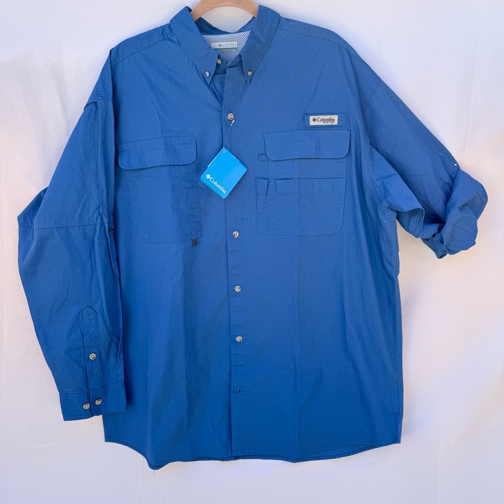 Columbia PFG Fishing Shirt NWT Size L (Runs XL Tall) Blue Vented